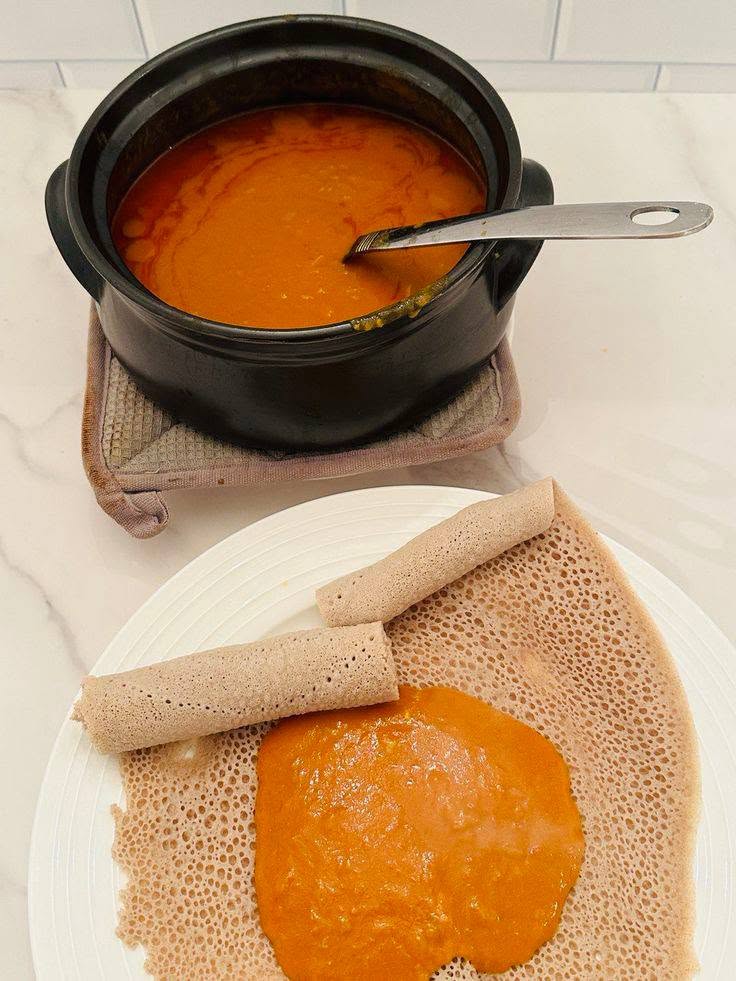 Injera with shiro stew